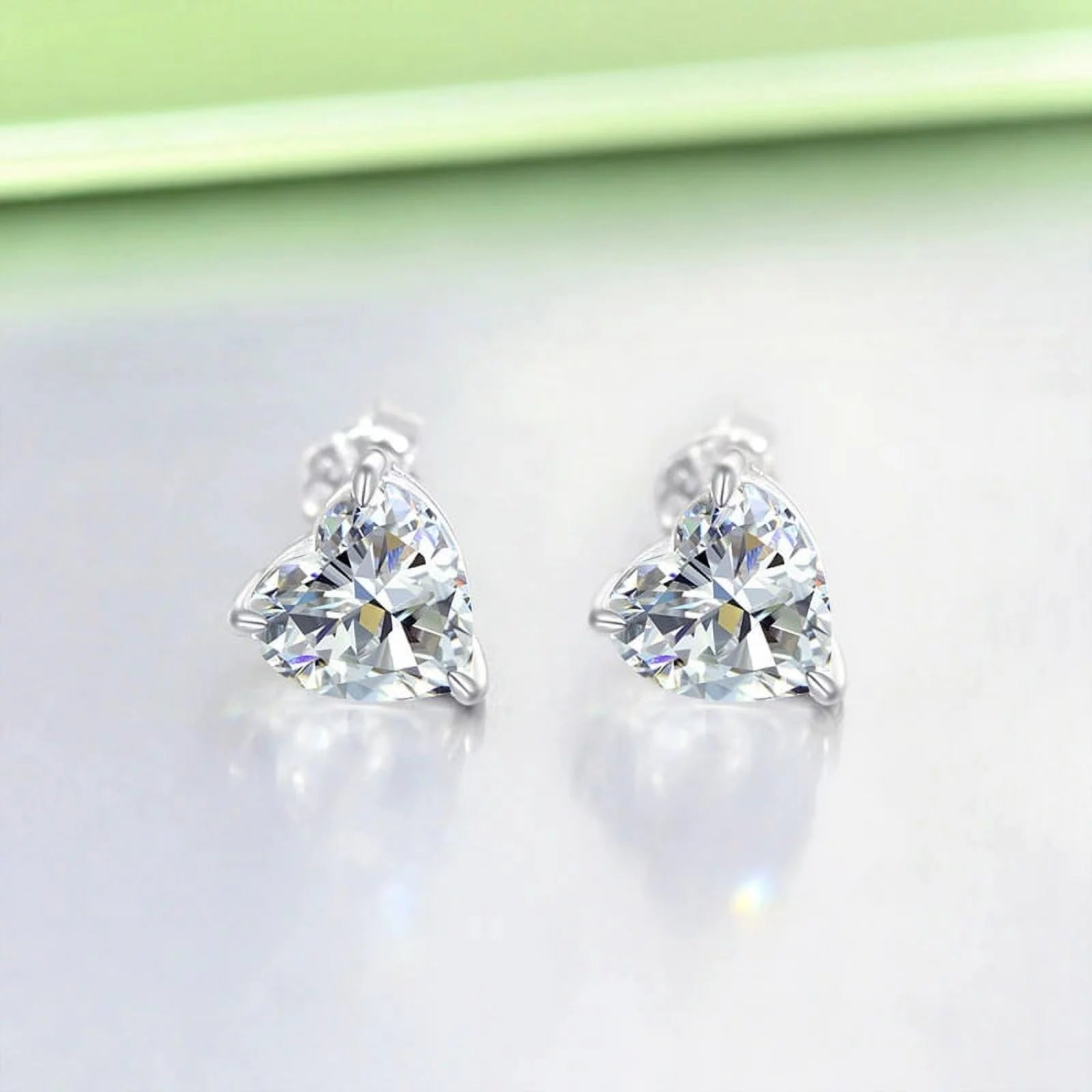 Silver Plated Cubic Zirconia Heart Earrings, 7Mm, with Push Back, Women, Girls, Unisex