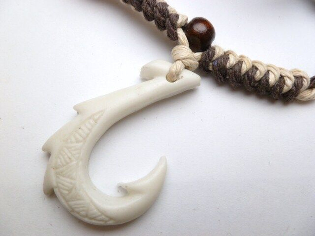 Buffalo Bone White Fish Hook Pendant Adjustable Cord Necklace 30192-24 ( QTY 2 )